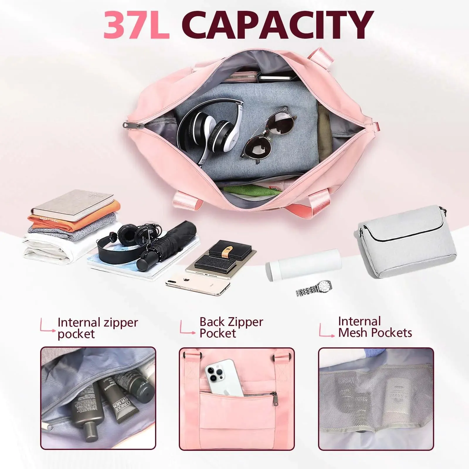 Coral Pink Waterproof Travel Duffle