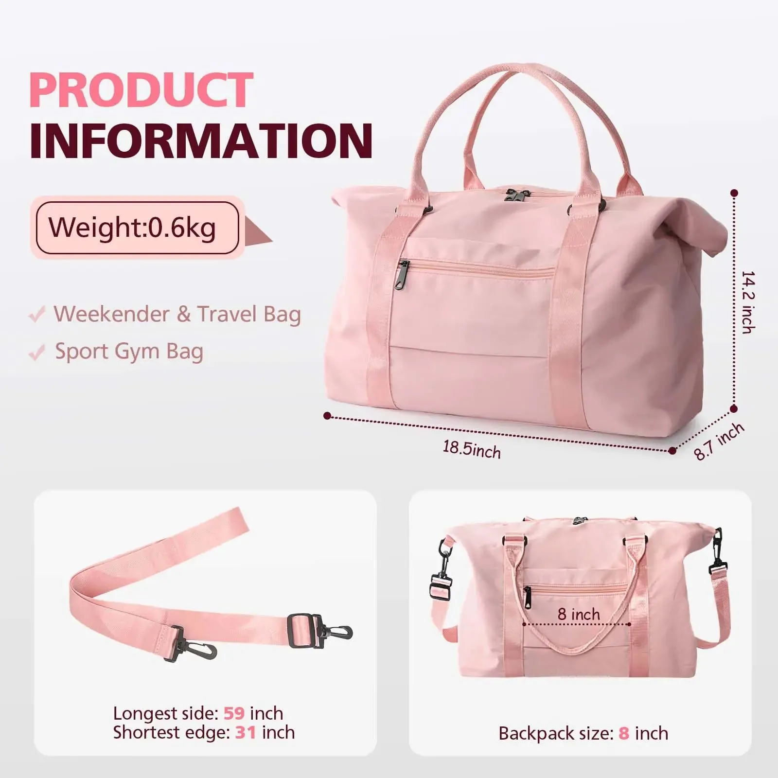 Coral Pink Waterproof Travel Duffle