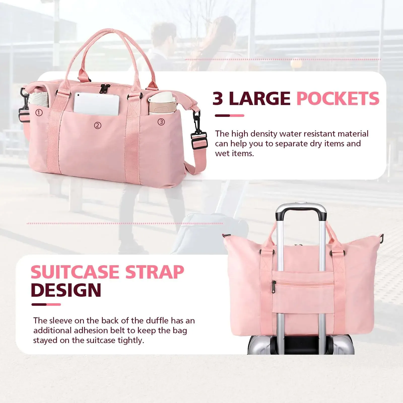 Coral Pink Waterproof Travel Duffle