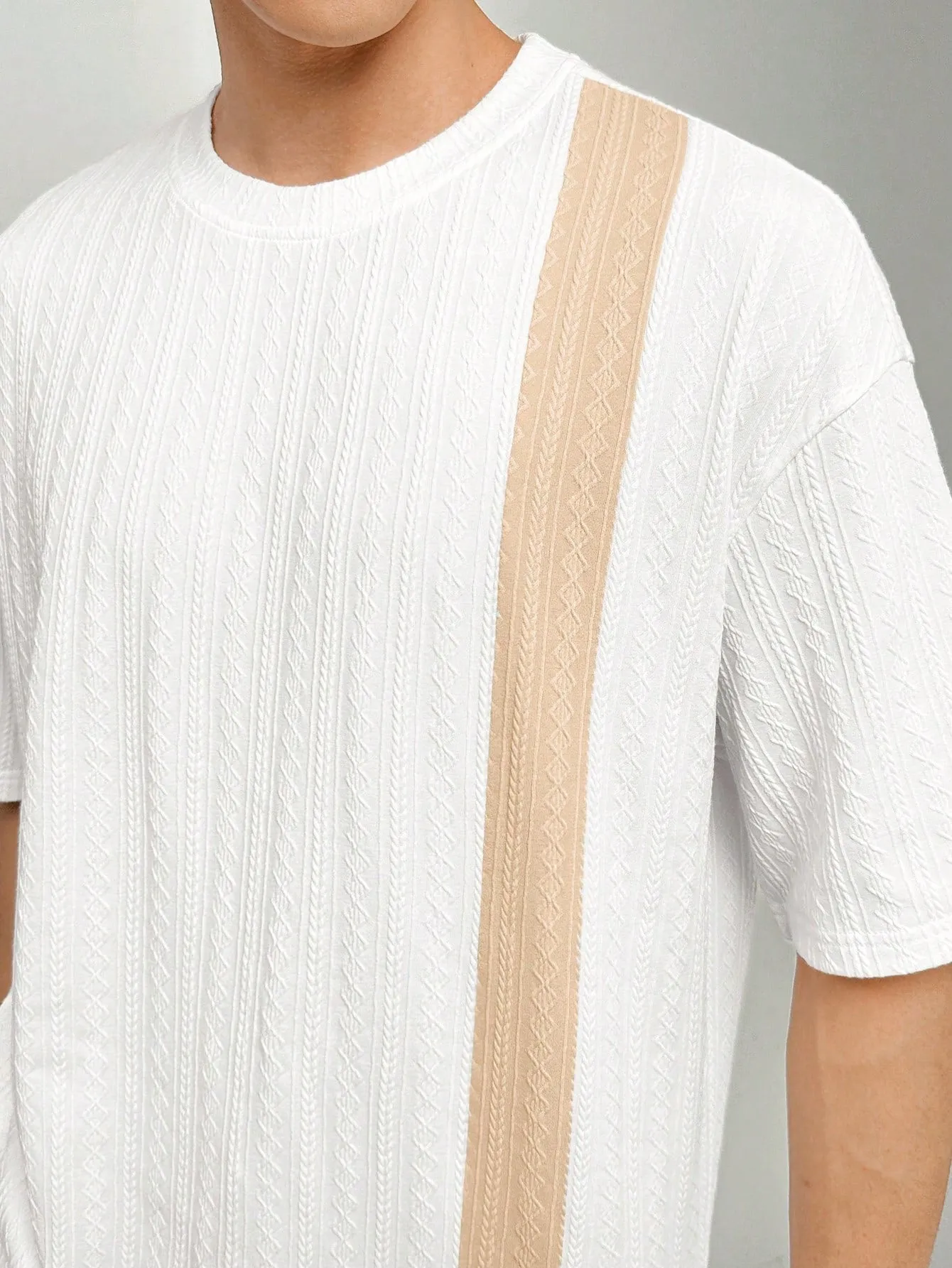 Manfinity Hypemode Men's Summer Color Block Loose Fit Casual T-Shirt With Drop Shoulder Sleeves And Drawstring Waist Shorts Set