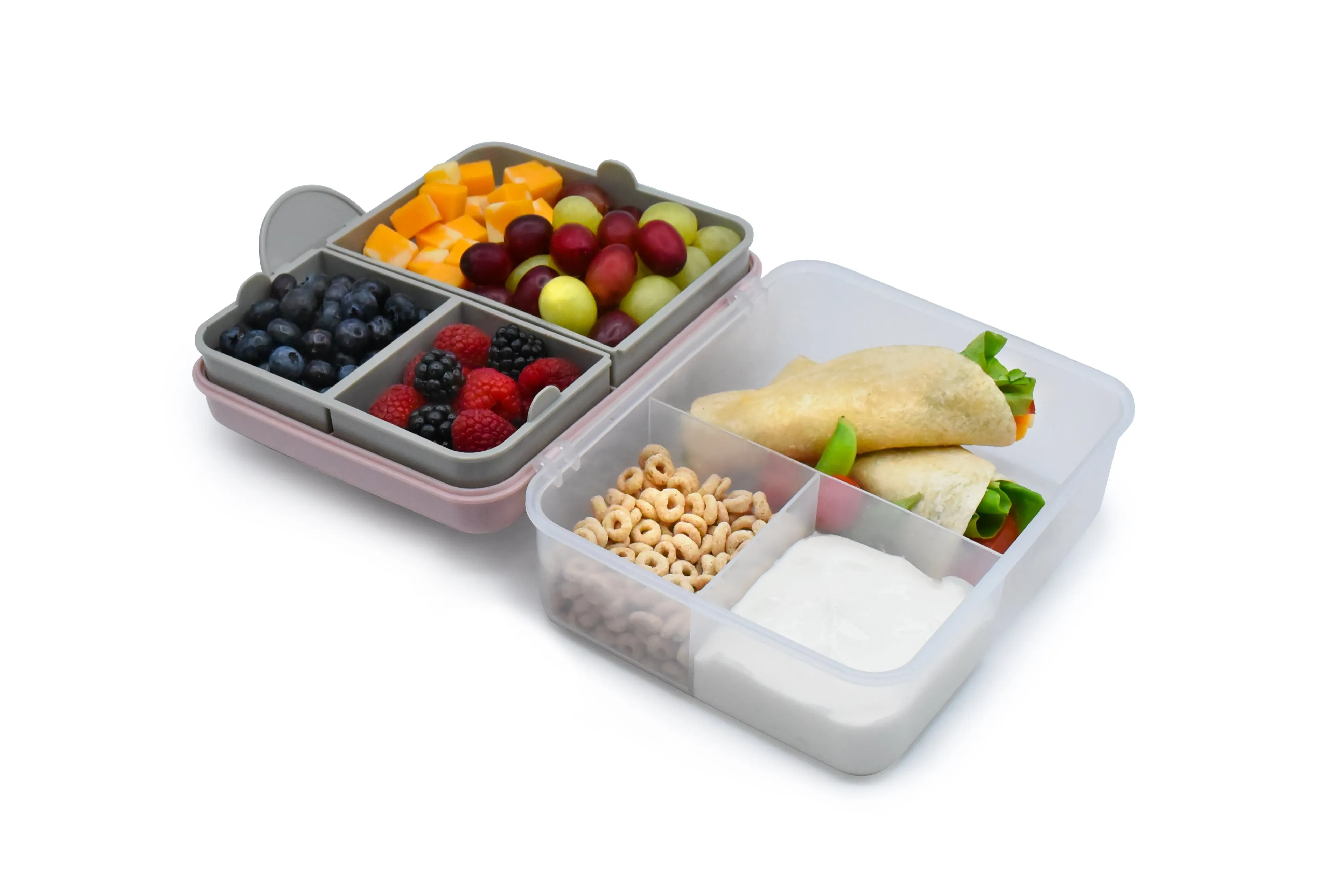 Melii 2 Tier Bento Lunch Box- Pink, Purple, Grey