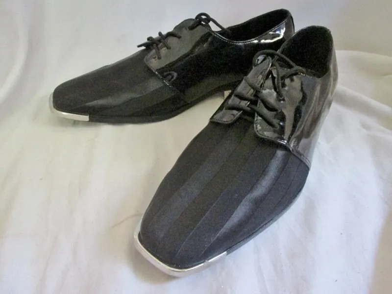 Mens Hugo Vitelli Tuxedo Dress Shoes Fabric STRIPE Metal 10.5 BLACK