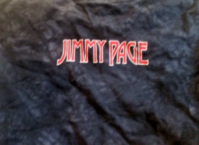 Mens Liquid Blue JIMMY PAGE of LED ZEPPELIN  Band T-Shirt M BLACK Rocker Concert