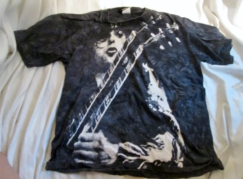 Mens Liquid Blue JIMMY PAGE of LED ZEPPELIN  Band T-Shirt M BLACK Rocker Concert