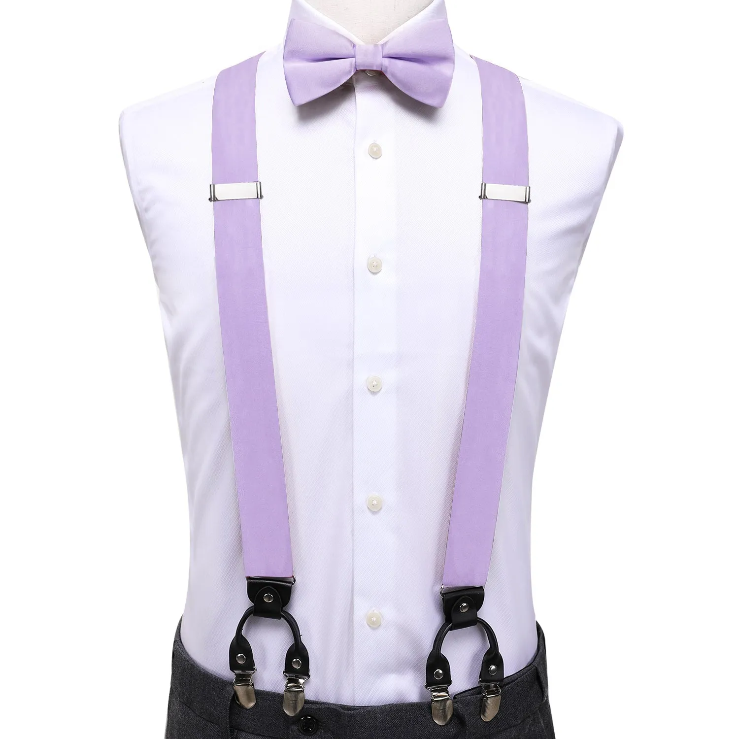 Plum Purple Solid Y Back Brace Clip-on Men's Suspender with Bow Tie Set