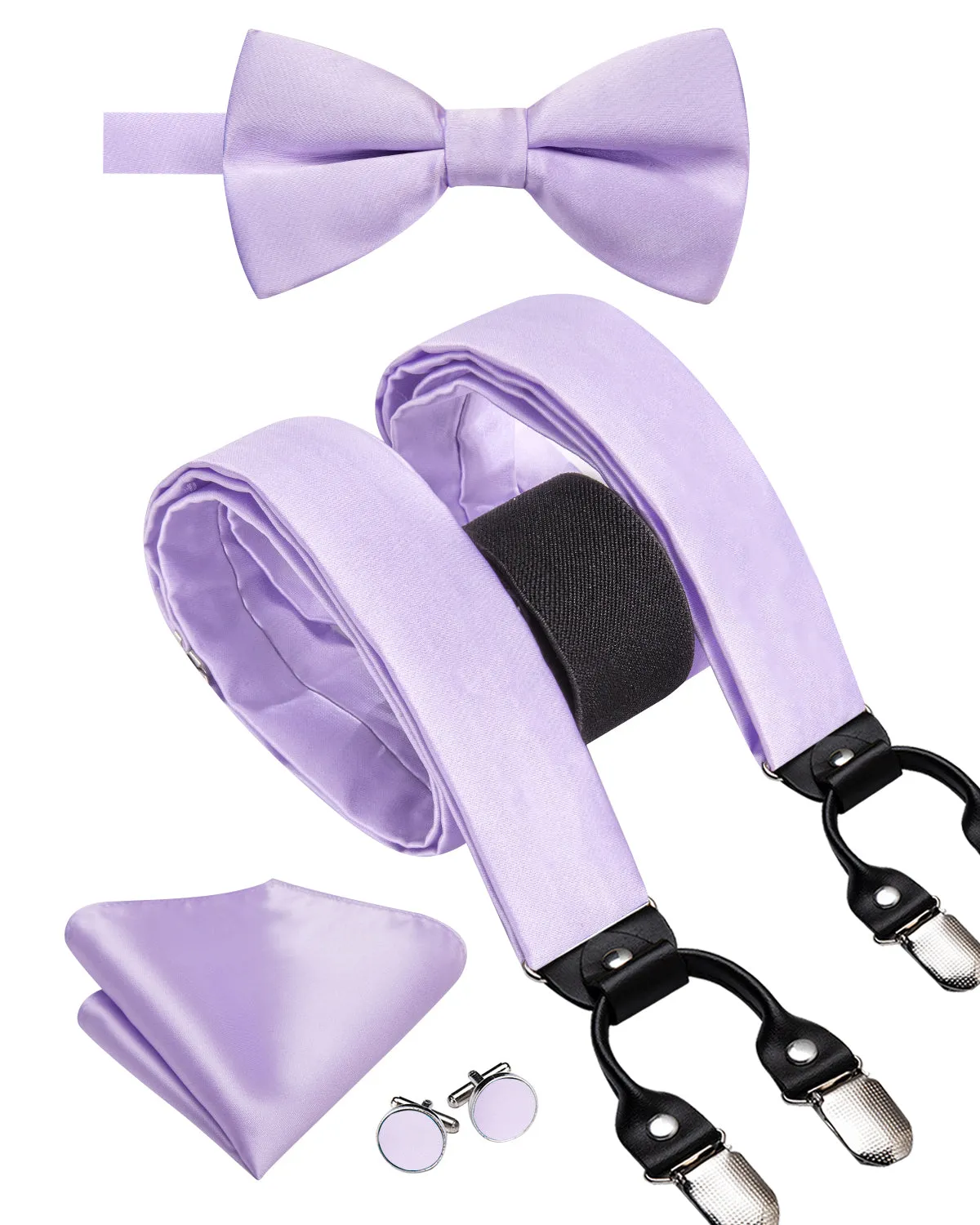 Plum Purple Solid Y Back Brace Clip-on Men's Suspender with Bow Tie Set