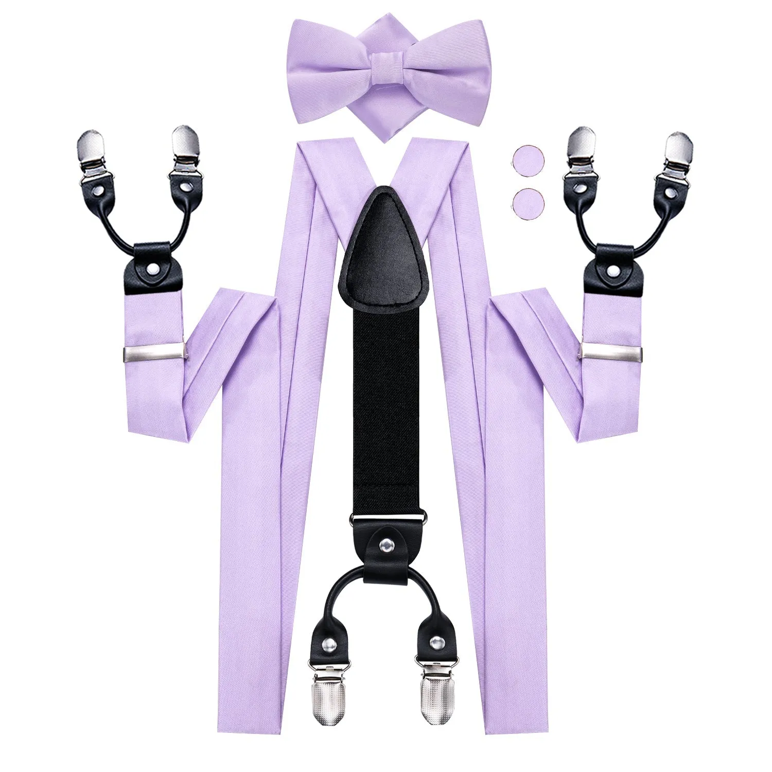Plum Purple Solid Y Back Brace Clip-on Men's Suspender with Bow Tie Set