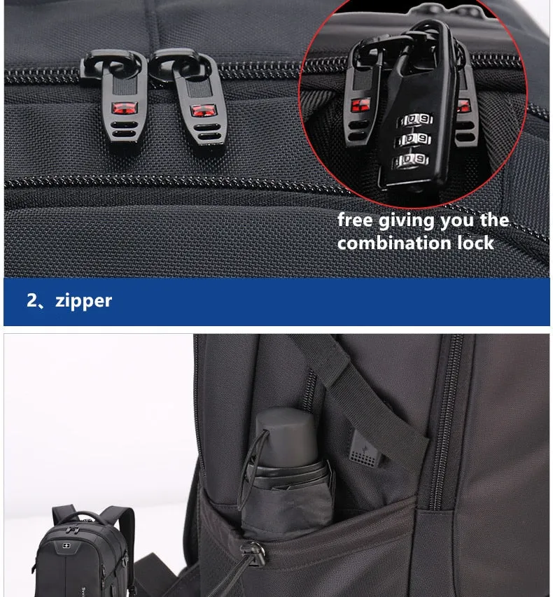 Swiss Design Large Capacity Travel 15" Laptop Backpack with USB Charging and Lock