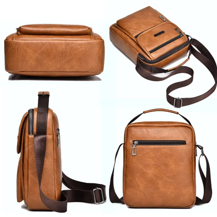 WEIXIER Retro Men Small Satchel Bag PU Shoulder Bag Commuter Messenger Bag(Dark Brown)
